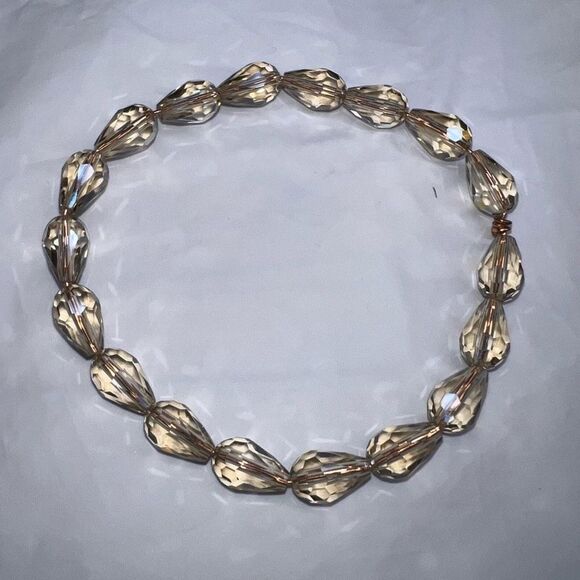 Faceted Champagne Beaded Bangle Bracelet - Picture 2 of 6